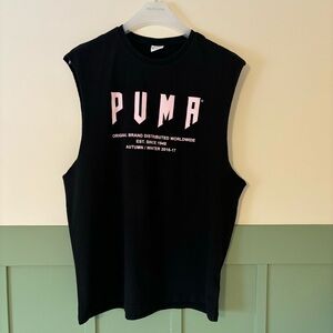 Puma T-Shirt Men’s Large Black Sleeveless Gym Pink Lettering